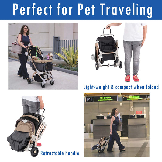 HPZ Pet Rover Lite Pet Stroller, Lightweight Aluminum Frame, Convertible Compartment for Small & Medium Pets
