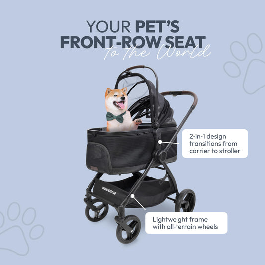 WonderFold P3 Buddy Pet Stroller, Lightweight Foldable Design, Adjustable Handlebar, Dual Entry, Up to 48.5 lbs