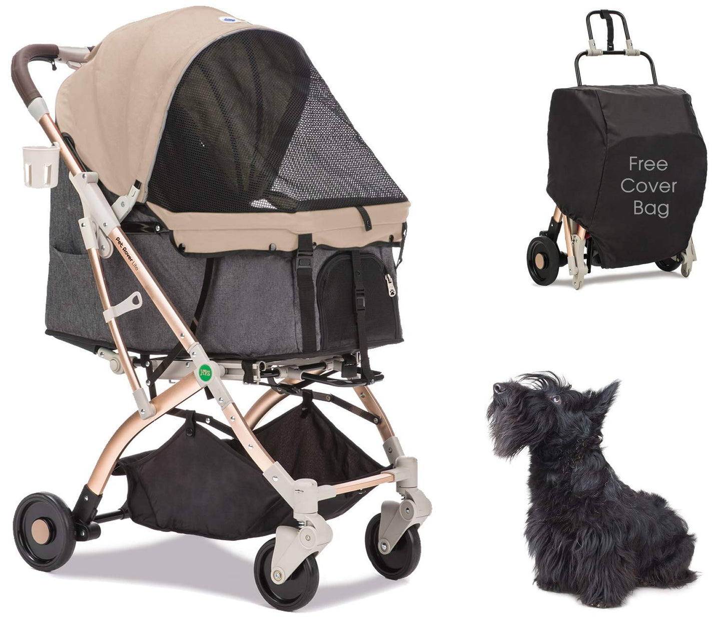 HPZ Pet Rover Lite Pet Stroller, Lightweight Aluminum Frame, Convertible Compartment for Small & Medium Pets