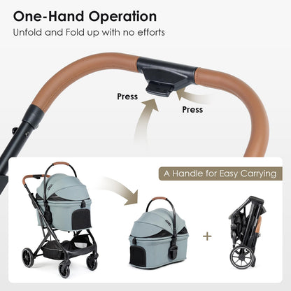 Beberoad Pets T6 Luxury Pet Stroller, 3-in-1 Design, Removable Carrier, Foldable, Up to 66 lbs, Green