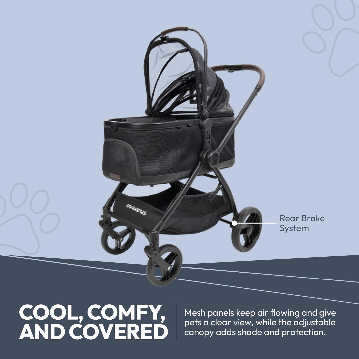 WonderFold P3 Buddy Pet Stroller, Lightweight Foldable Design, Adjustable Handlebar, Dual Entry, Up to 48.5 lbs