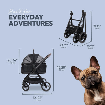 WonderFold P3 Buddy Pet Stroller, Lightweight Foldable Design, Adjustable Handlebar, Dual Entry, Up to 48.5 lbs