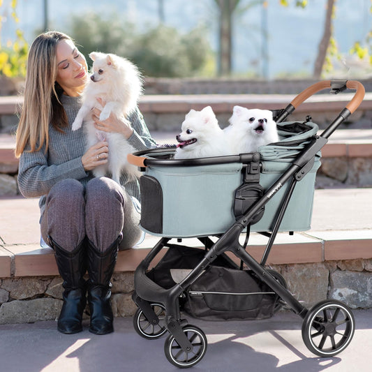 Beberoad Pets T6 Luxury Pet Stroller, 3-in-1 Design, Removable Carrier, Foldable, Up to 66 lbs, Green
