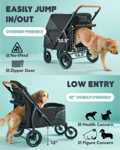 Zoosky Pet Stroller for Large Dogs, Up to 110 lbs, All-Terrain Design, Adjustable Handle, Waterproof Fabric