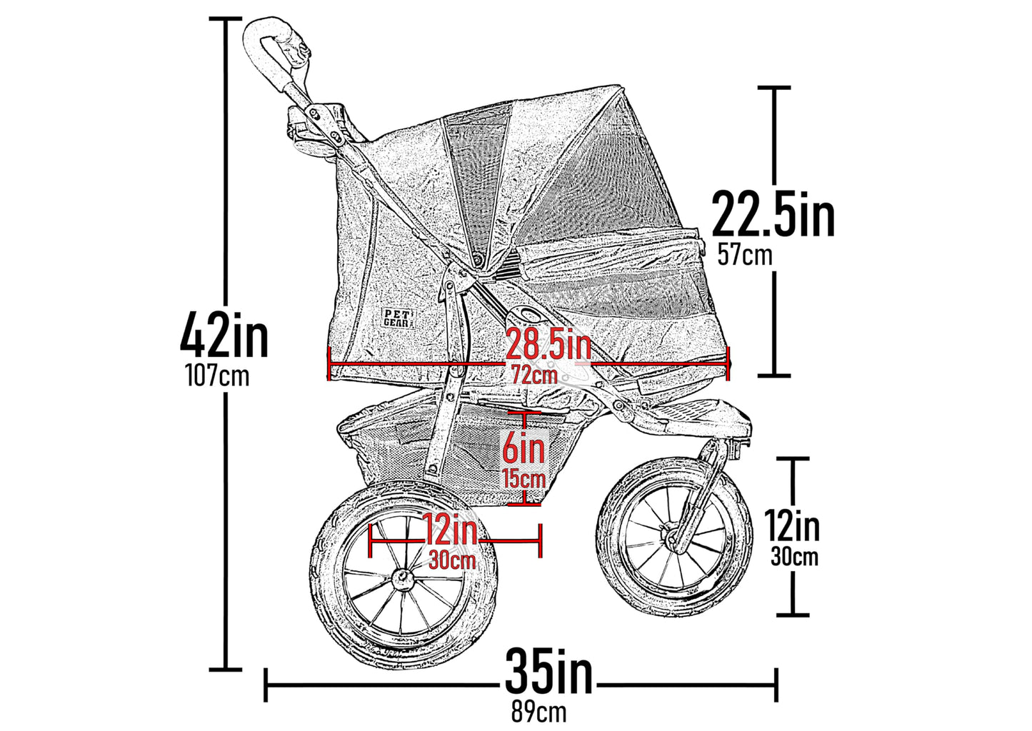 Pet Gear No-Zip AT3 Pet Stroller, Zipperless Entry, Jogging Tires, One-Hand Fold, Storage Basket, Platinum