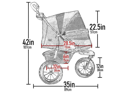 Pet Gear No-Zip AT3 Pet Stroller, Zipperless Entry, Jogging Tires, One-Hand Fold, Storage Basket, Platinum