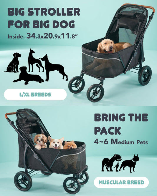 Zoosky Pet Stroller for Large Dogs, Up to 110 lbs, All-Terrain Design, Adjustable Handle, Waterproof Fabric