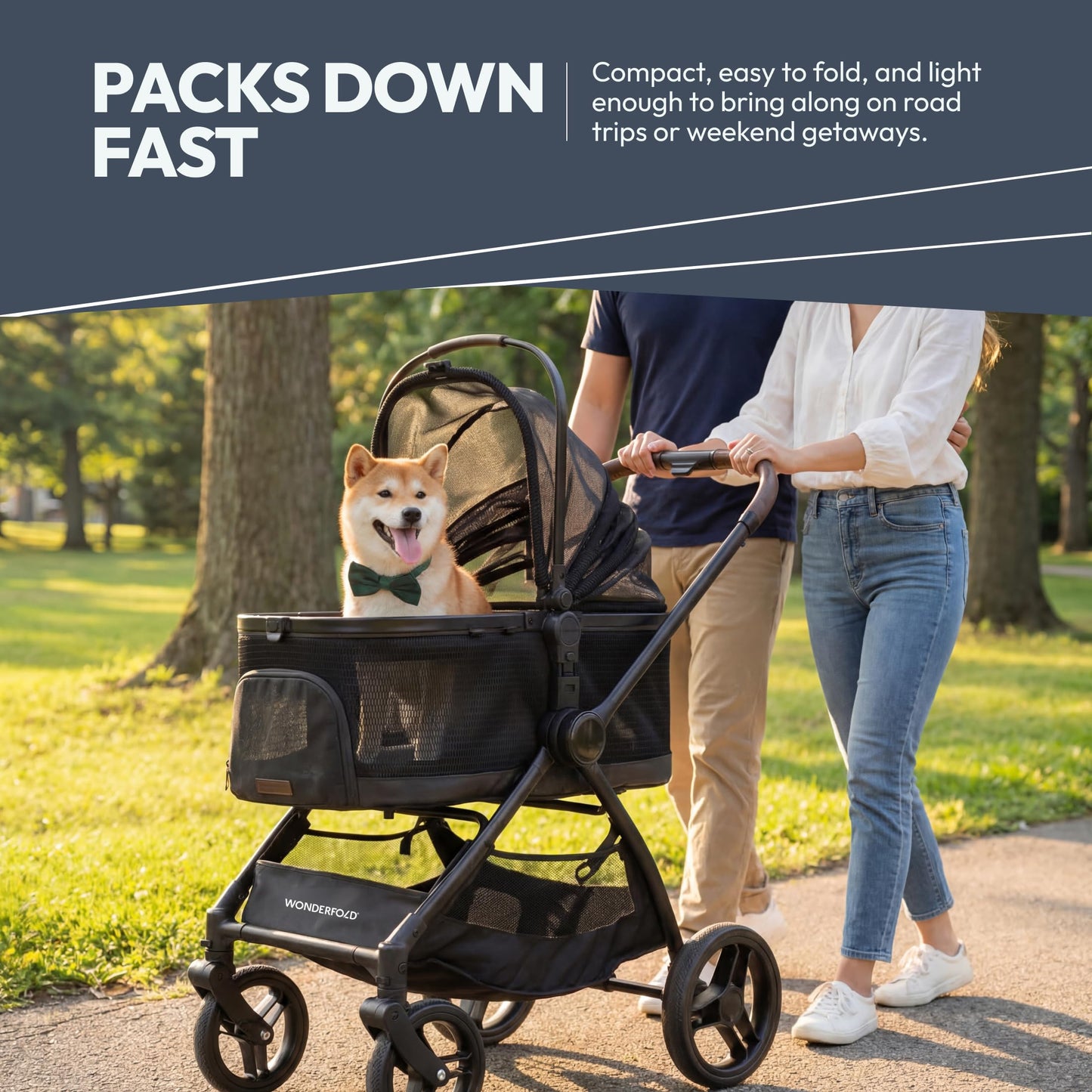 WonderFold P3 Buddy Pet Stroller, Lightweight Foldable Design, Adjustable Handlebar, Dual Entry, Up to 48.5 lbs