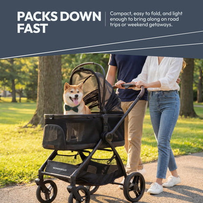 WonderFold P3 Buddy Pet Stroller, Lightweight Foldable Design, Adjustable Handlebar, Dual Entry, Up to 48.5 lbs